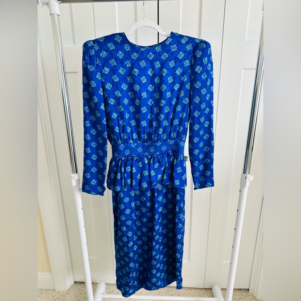 Maggy London Royal Blue Floral Long Sleeve Peplum Dress